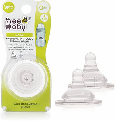 Beebaby Ease Anti-Colic Silicone Nipple with Carry Case for Wide Neck Baby Feeding Bottle. (S Size) (Pack of 2) 0M+ Slow Flow Nipple