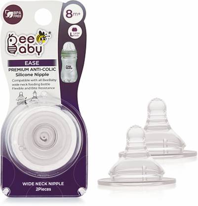 Beebaby Ease Anti-Colic Silicone Nipple with Carry Case for Wide Neck Baby Feeding Bottle. (L Size) (Pack of 2) 8M+ Fast Flow Nipple