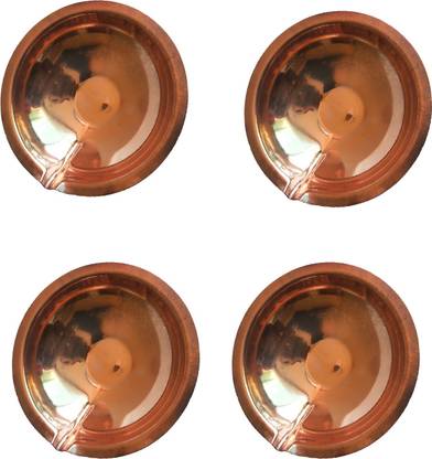 salvusappsolutions Traditional Round Shape Copper Deepak/Diya for Pooja, Home-Office Decor & Gift Showpiece, Set of 4 (Brown) (6.5 Inch) Copper (Pack of 4) Table Diya Set