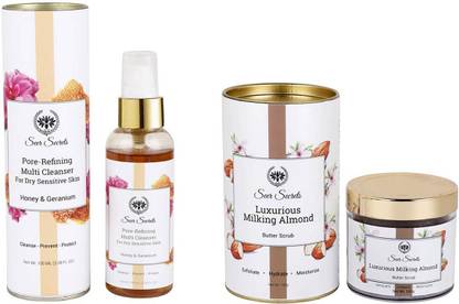Seer Secrets Pore-Refining Multi Cleanser For Dry Sensitive Skin 100ml & Almond Butter Scrub 100g Combo 2