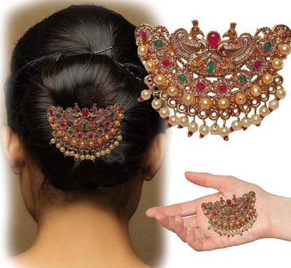 Krenoz Southern Aambada Juda/Pin Hair Brooch for Women Hair Jewelry Indian Hair pin Hair Decoration, Hair Brooch with Hook Wedding Bridal Hair Accessories for Girls and Women (AambadaPin-3) Hair Accessory Set