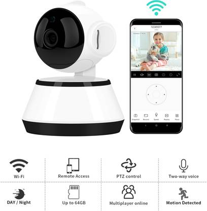 Jezebel Smart Wi-Fi Auto- Rotating Via Mobile Night Vision Mobile HD CCTV Wifi Camera 720P with Audio and Wall Mount Security Camera