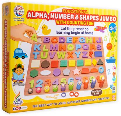 RATNA'S Educational Alpha Number & Shapes jumbo with counting fun with wooden base plate