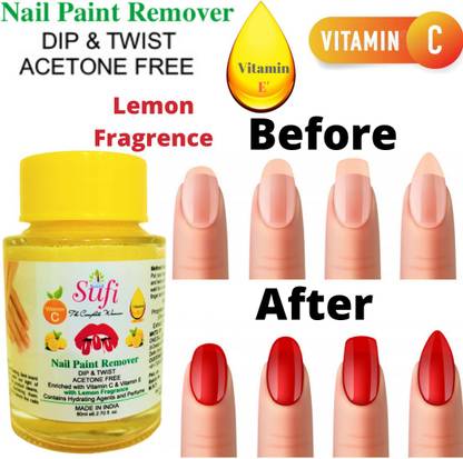SUFI THE COMPLETE WOMAN No parabens. No sulphates. Dip & Twist Instant Nail Paint Remover with LEMON Fragrance: -: - Acetone Free, Enriched with Vitamin C or Vitamin E.