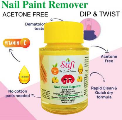 SUFI THE COMPLETE WOMAN PREMIUM QUALITY Dip & Twist Instant Nail Paint Remover with LEMON Fragrance: - Acetone Free, Enriched with Vitamin C or Vitamin E.( 1 UNIT)