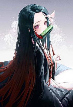 Kamado Nezuko Cute Long Hair Black Dress Kimetsu No Yaiba Anime Matte Finish Poster Paper Print