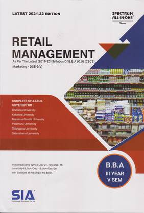 Retail Management, BBA III-Year V-Sem As Per The Latest (2019-20) Syllabus Of B.B.A (O.U) (CBCS) Marketing– DSE-2(B) Latest 2021-22 Edition