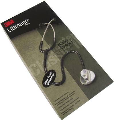 3M Littmann Master Classic II Stethoscope, Black Plated Chestpiece and Eartubes, Black Tube, 27 inch, 2141 Master Classic II Stethoscope