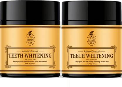 Khadi Ark Charcoal Teeth Whitening Powder with Coconut Shell |Keeps Gums Healthy & Strong| For Yellow Strain, Tartar, Gutkha Strain, Swell Gums, Bad Breath & Mouth Bacteria (Pack of 2, 50 GM Each)
