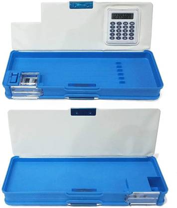 imtion ( pencil box with calculator) calculator pencil box for kids double sided open jometry box multi purpose pencil box (random colour and design)- Multi Color
