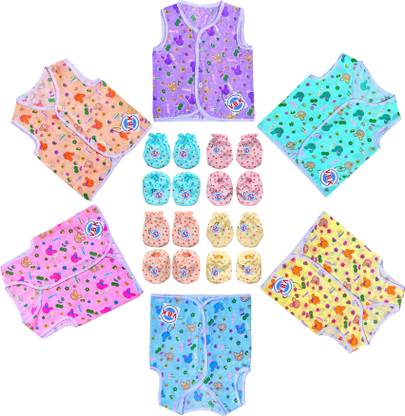 V.B.K Baby Boy and Baby Girl Combo Pack With Jabla (6 Pcs), Hand Mittens (Gloves) (4 Pair) and Leg Booties (Socks) (4 Pair), Pure Hosiery and Cotton Soft Fabric, 0 to 6 Months