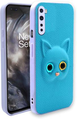 FlyCase Back Cover for Oneplus Nord Animal Cat Case,Soft PU Leather Case Cover With 3D Effect (Blue)