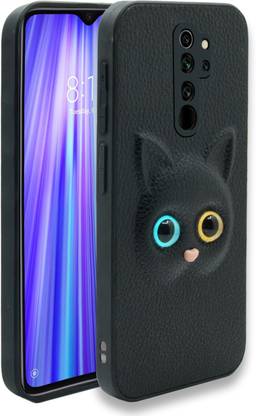 FlyCase Back Cover for Redmi Note 8 Pro Animal Cat Case,Soft PU Leather Case Cover With 3D Effect (Black)