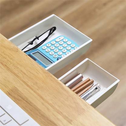 empresa industries 2 Compartments Plastic Under Desk Drawer Organizer Storage, Self-Stick Pop-up Hanging Pencil Table Drawer for Office,Study,Home,School