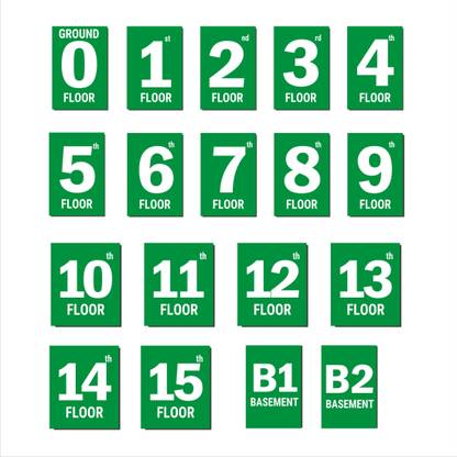 Mindcraftz Fifteen Floor Lift Lobby Numbers Signboards Green Emergency Sign