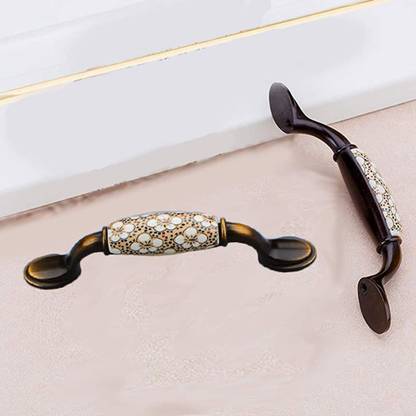 HASTHIP 2PCS Ceramic Door Handle Gold Antique Finish, Zinc Alloy Antique Bronze Plated Brass Cabinet/Drawer Handle