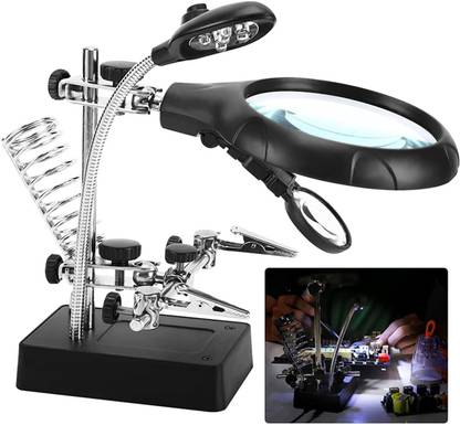 uptodatetools Glass Soldering Station, 2.5X-7.5X-10X LED Light Magnifier & Desk Lamp Helping Hands Auxiliary Clips Alligator Clamp Stand Repair Tool Kits 90 MM Magnifying