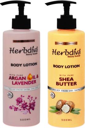 Herbdiva Double Hydration Body Lotion With Shea Butter, Argan Oil & Lavender, Moisturizing Cream For Dry And Dead Skin