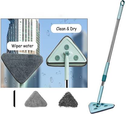 Deoxys Rotatable Triangle Mop with Long Handle, Multi-Functional Mopping, Floor Cleaning Car Glass Cleaning Scraper Dust Mop(Multi Color) Flat Mop
