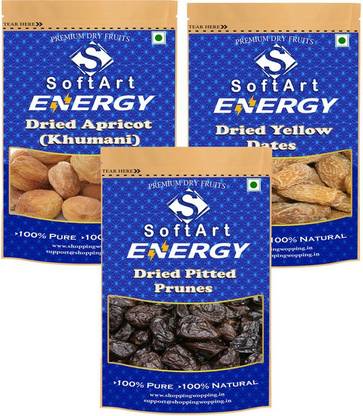 Soft Art Dry fruits combo of Apricot,Yellow Dates,Prunes (250g Each) Apricots, Dates, Prunes