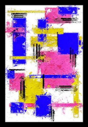 Ritwika's Digitally Tuned Modern Art Of Indigo, Pink And Yellow Color Patches | Painting With Frame for Home and Office Decor Digital Reprint 13.5 inch x 9.5 inch Painting