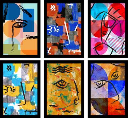 Ritwika's Modern Line Art Multicolor Human Face Digital Reprint 13.5 inch x 9.5 inch Painting