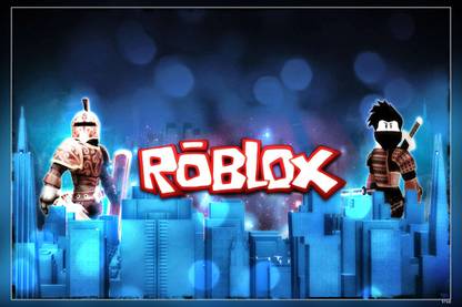 Roblox Characters On Buildings in Blue Background Games Video Game Matte Finish Poster Paper Print