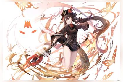 Hu Tao with Trident Genshin Impact Video Game Matte Finish Poster Paper Print