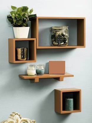 AN Craft Wall shelf cube shape shelves wall hanging, mounted, floating, wall decorative, set of 4 wall beautiful design MDF (Medium Density Fiber) Wall Shelf