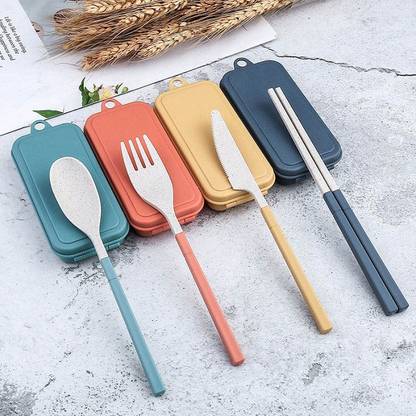 PURCHASE ZONE & Reusable Chopsticks Spoon Knife Fork Tableware Set with Case for Kids & Adult Kitchen Tool Set
