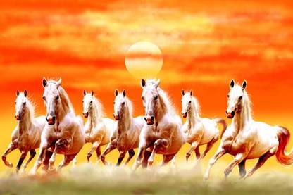 Beautiful Seven Lucky Running Horses Vastu Wallpapers for Wall Décor / Lucky Vaastu Poster for Room Decor | HD Wall Poster for Room decor (12x18-Inch, 300GSM Thick Paper, Gloss Laminated) Paper Print (12 inch X 18 inch, Rolled With Safety Tube) Paper Print