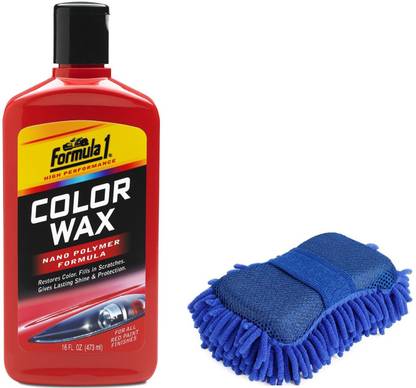 A2D Combo of Formula 1 Color Wax for Cars - Red (473 ml) + Microfiber Vehicle Wash Sponge Combo