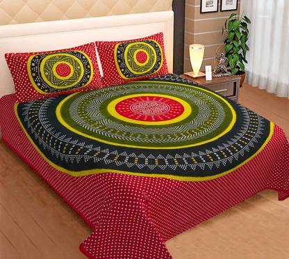 DRISHYAM DECOR Cotton Double Flat 300 TC Printed Bedsheet