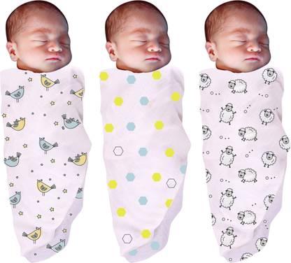 TINY LOOKS Printed Single Swaddling Baby Blanket for  AC Room