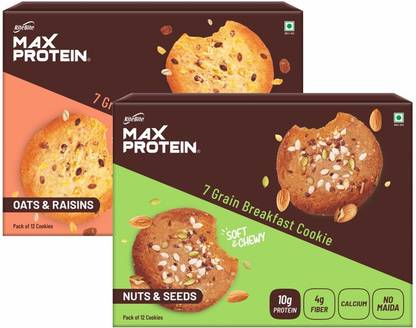 RiteBite Max Protein Cookies - Nuts & Seeds 660 g - Pack of 12 ( 55g x 12 ) Cookies Biscuit