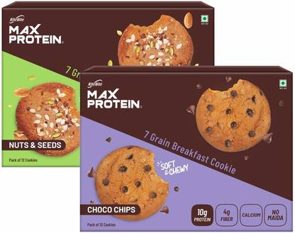 RiteBite Max Protein Cookies - Choco Chips 660 g - Pack of 12 ( 55g x 12 ) Cookies Biscuit