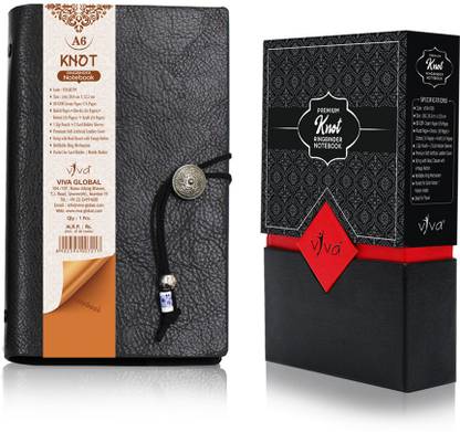 Viva Global Knot Ringbinder with 1 Zip Pouch + 2 Card Holders Sleeve B6 Notebook Ruled Pages+Checks(16 Pages) + Dotted (16 Pages) + Kraft (16 Pages) 176 Pages