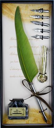 Levin Quill In Duck Dip Feather Pen Set Calligraphy Pen Set Writing k Dip Pen with 5PCs Nib, Light Green Color Calligraphy