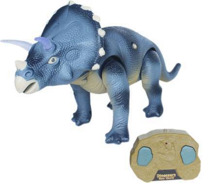 IndusBay Infrared Remote Control Dinosaur Robot Triceratops with Walking, Sound Action, Head Swing Movement - Blue
