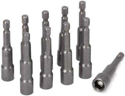 uptodatetools 10 Pcs Power Nut Driver Set, 1/4 Inch Hex Shank Magnetic Extension Socket Wrench Screw Drill Bit Socket Set