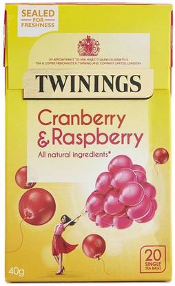 TWININGS Cranberry & Rasberry, 20 Tea Bags - 40g (20x2g) Cranberry, Raspberry Instant Tea Bags Box