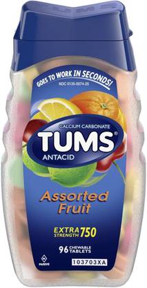 Tums Extra Strength Calcium Carbonate - 100 Chewable Tablets Assorted Fruits Flavor