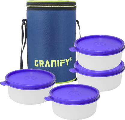 Granify Lunch Box with 4 Plastic Containers and Lunch Box Bag - Green Circular (A-528) 4 Containers Lunch Box