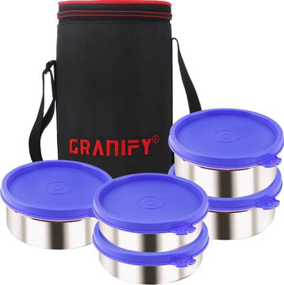 Granify Lunch Box with 5 Stainless Steel Containers and Lunch Box Bag - Black Circular (A-470) 5 Containers Lunch Box