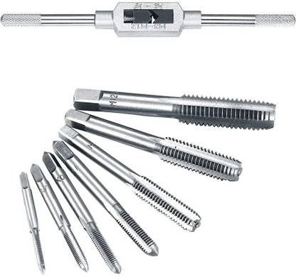 HASTHIP 8 Pcs Thread Tap Set, Adjustable Reamer Tap Wrench Set, Tap Wrench Taping Tools Tap Drill Bits Threading Tools Bits, Metric Metal Thread Insert Screw for Tapping, M3 M4 M5 M6 M8 M10 M12 Wrench Set Double Sided Speciality