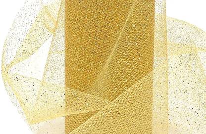 Tiptop Decoration Premium Net Fabric Mesh Glitter Cloth (5 Meters) (Width:-25 Inch) (Rich golden