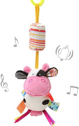 PATPAT Hanging Toys for New Born Baby Rattle Crinkle Squeaky Toy Car Seat Stroller Toys Plush Animal C-Clip Ring for Infant Babies Boys and Girls 3 6 9 to 12 Months(Cow) Rattle