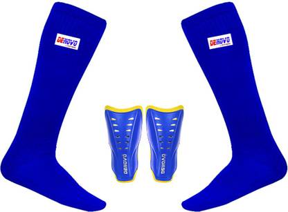 DENOVO Justry Football Kit (One Pair Lycra Plain Knee Length Football Socks + One Pair Shin Guard) Football Kit