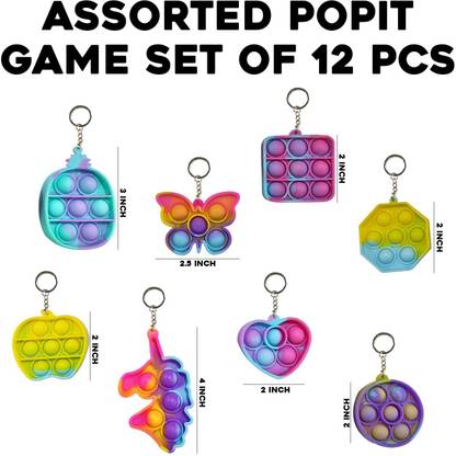 Party Propz Pop It Fidget Toy Keychain - 12 Pack Pop It Toy / Rainbow Pop Fidget Toys Poppet Push Pop Bubble Fidget Popping Sensory Toy for Kids and Adults, Fidget Popper Stress Relief Fidget - Pop It Up Chain Girls Poppit Gifts Key Chain
