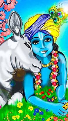 Krishna Animation Lord Krishna Cartoon Riligious Hindu God Bhakti Devotional God Matte Finish Poster Paper Print
